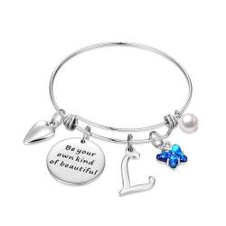 TINGN Silber Armband mit Buchstaben Damen, Buchstaben Armbänder Damen Silber Armband mit Buchstaben L Armband Armbänder Silber Schmetterling Armband Geschenke für Frauen Teenager Mädchen Damen Schmuck von TINGN