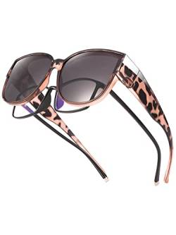 TINHAO Polarisierte Passform über Brillen, Sonnenbrille für Damen, UV-Schutz, trendige, übergroße quadratische Schattierungen zum Autofahren(Braun Leopard-schwarz) von TINHAO