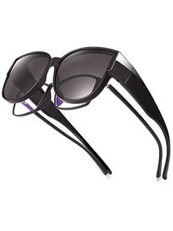 TINHAO Polarisierte Passform über Brillen, Sonnenbrille für Damen, UV-Schutz, trendige, übergroße quadratische Schattierungen zum Autofahren(Schwarz-schwarz) von TINHAO