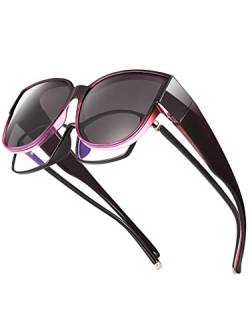 TINHAO Polarisierte Passform über Brillen, Sonnenbrille für Damen, UV-Schutz, trendige, übergroße quadratische Schattierungen zum Autofahren(Verlauf Lila) von TINHAO