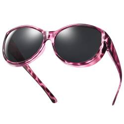 TINHAO Polarisierte Passform über Sonnenbrille, übergroße Wickelschutz, Sonnenbrille, Überbrille, für Damen und Herren(Lila Leopard) von TINHAO