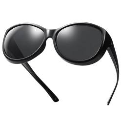 TINHAO Polarisierte Passform über Sonnenbrille, übergroße Wickelschutz, Sonnenbrille, Überbrille, für Damen und Herren(Schwarz-schwarz) von TINHAO