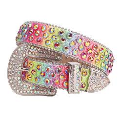 TINIDI Luxus Gurt Männer Frauen Strass Gürtel Western Bling Bling Kristall Diamant Nieten Gürtel, Regenbogen, Fit Waist 30-32 inches von TINIDI