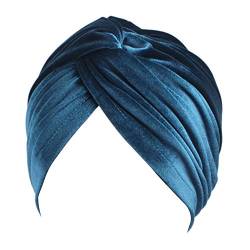 TININNA Samt, Turban-Hut, Muslim, Schal, Mütze, indisch, Turban, Damen, Bandana, Kopfbedeckung, Krebs, Chimio, Kopfbedeckung, Haarausfall, Schlafmütze, Chemiotherapie, Blaue Kappe von TININNA