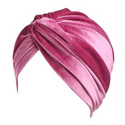 TININNA Samt-Turban-Hut, Muslim, Schal, Mütze, indisch, Turban, Damen, Bandana, Kopfbedeckung, Krebs, Chimio, Mütze, Haarausfall, Schlafmütze, Chemotherapie, Dunkelrosa von TININNA