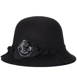 TININNA Winter warmer Blumen Wollhut Eleganter Art und Weiseeimer Hut Cloche Hut Derby Kappen Bellhut Hüte Mütze Schirmmütze für Frauen Damen EINWEG Verpackung von TININNA