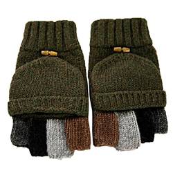 tininna Herren Handschuhe Winter Thermo Warme Woll Strick demi-doigts Fäustlinge mit Fingerlose Decke Gr. Einheitsgröße, grün von TININNA