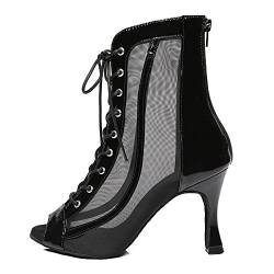 TINRYMX Damen Latein Tanzschuhe Reißverschluss offene Zehen Salsa Ballsaal Leistung Ballsaal Tanzstiefel,YCL479,Schwarz-7.5CM-37EU von TINRYMX