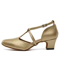 TINRYMX Damen Latin Tanzschuhe Geschlossen Zehen Bequem Salsa Tango Ballsaal Tanzschuhe,L272-Gold-4.5CM,40 EU von TINRYMX