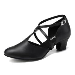 TINRYMX Damen Latin Tanzschuhe Geschlossen Zehen Bequem Salsa Tango Ballsaal Tanzschuhe,L272-Schwarz-4.5CM,40 EU von TINRYMX