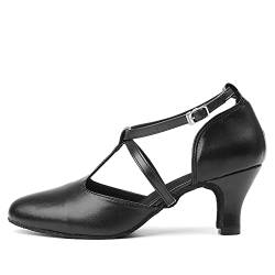 TINRYMX Damen Latin Tanzschuhe Geschlossen Zehen Bequem Salsa Tango Ballsaal Tanzschuhe,L272-Schwarz-6CM,35 EU von TINRYMX