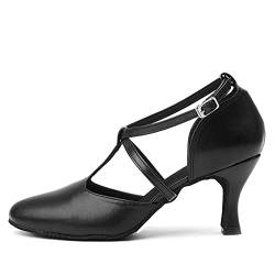 TINRYMX Damen Latin Tanzschuhe Geschlossen Zehen Bequem Salsa Tango Ballsaal Tanzschuhe,L272-Schwarz-7.5CM,41 EU von TINRYMX