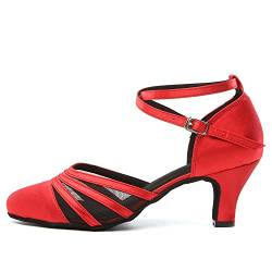 TINRYMX Damen Latin Tanzschuhe Geschlossen Zehen Bequem Tango Salsa Ballsaal Tanzschuhe,L189-Rot-6CM,39 EU von TINRYMX