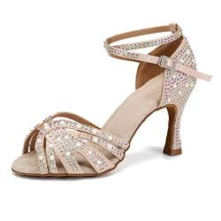 TINRYMX Damen Latin Tanzschuhe offene Zehe Salsa Tango Aufführungen Ballsaal Tanzschuhe,L506-Beige-9CM,36 EU von TINRYMX