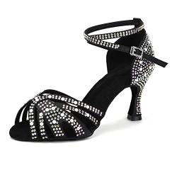 TINRYMX Damen Latin Tanzschuhe offene Zehe Salsa Tango Aufführungen Ballsaal Tanzschuhe,L506-Schwarz-7.5CM,37 EU von TINRYMX