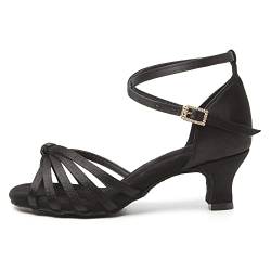 TINRYMX Latein Tanzschuhe Damen Satin Prom Salsa Standard Profi Tanzschuhe,801-Schwarz-5cm,37 EU von TINRYMX