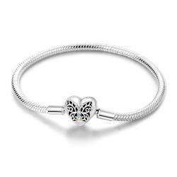 TINSLO Damen Armband 925 Sterling Silber, Armbänder mit Herz Verschluss Moments Schlangen Gliederarmband Armkette Valentinstag Muttertag Geburtstags Weihnachten Geschenk für Frauen Freundin Mama von TINSLO