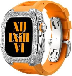 TINTAG 44 mm, 45 mm, Diamant-Uhrengehäuse, Fluorkautschukband, für Apple Watch 8, 7, 6, 5, 4, SE, 44 mm, 45 mm, Serie RM-Stil, atmungsaktives Ersatzzubehör, 45 mm, Achat von TINTAG