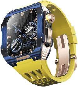 TINTAG Kohlefaser-Uhrengehäuse, Gummiband, für Apple Watch 8, 7, 6, 5, 4 SE, 44 mm, 45 mm, Uhrenmodifikationssets, Fluorkautschuk-Uhrenarmbandzubehör, für iWatch-Upgrade (Farbe: Carbon G-5, Größe: Fo, von TINTAG