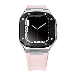 TINTAG Luxuriöses Metallgehäuse und Armband für Apple Watch Serie 8, 7, 45 mm, 41 mm, Edelstahlarmband, Gummi-Armband für iWatch 6, 5, 4, 40, 44 mm (Farbe: BS Pink, Größe: 40 mm), 40 mm, Achat von TINTAG