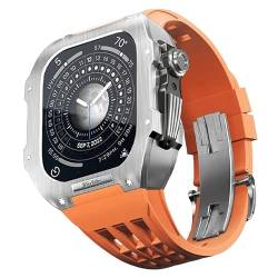 TINTAG Luxuriöses Uhrengehäuse und Armband, Mod-Kit für Apple Watch Serie 8, 7, 45 mm, Metallgehäuse, Gummiband, Modifikationsset für iWatch 6, SE, 5, 4, 44 mm, Ersatzband, 45 mm, Achat von TINTAG