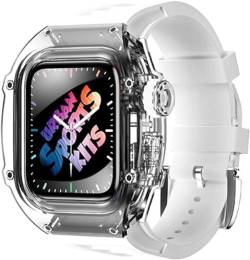 TINTAG Transparente Glacier-Schutzhülle für Serie 8 Ultra 49 mm + Silikon-Uhrenarmband, Urban Sport Mod-Kit, für Apple Watch, Gummiband, iWatch Serie 8, 7, 45 mm, 6, 5, 4, SE, 44 mm, 49 mm, Achat von TINTAG