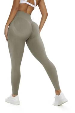 TIOKFLW Damen Sport Leggings Booty Scrunch Butt, Thermoleggins Mit Rocker-Vlies Mittlerer Bund, Blickdicht Leggins Lang für Gym Fitness Jogging, Seamless - Grau M von TIOKFLW