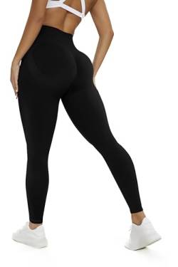 TIOKFLW Damen Sport Leggings Booty Scrunch Butt, Thermoleggins Mit Rocker-Vlies Mittlerer Bund, Blickdicht Leggins Lang für Gym Fitness Jogging, Seamless - Schwarz M von TIOKFLW