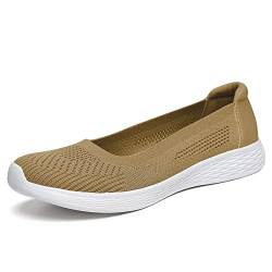 TIOSEBON Damen Low-Top Flache Ultraleichte Atmungsaktive Mesh Slip On Schuhe 36 EU Khaki von TIOSEBON