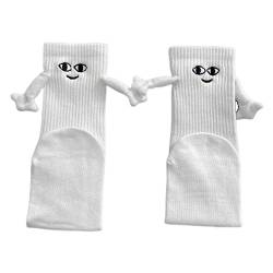 lustige magnetische Saug-3D-P-uppen-Paar-Socken – Paar-Händchen-Socken – Hand-in-Hand-Socken, Freundschaftssocken, Magnet, mittlere Röhre, süße Socken mit S-miley-Gesicht, Geschenke für Damen von TISSAC