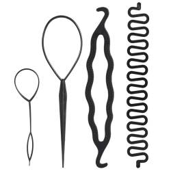 4/9PCS Neuer Modischer Haarknoten-Maker, Schwarzer Kunststoff-Dutt-Lockenwickler, Donut-Haarknoten-Maker, Doppelhaken-Scheiben-Haarwerkzeug, Flechten-Styling-Scheiben-Drehwerkzeuge,(Nr. 1 4PCS) von TITA-DONG