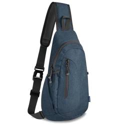 TITECOUGO Canvas Small Sling Bag Lightweight Crossbody Bag for Women Rucksack for Men Running Backpack Travel Chest Pack Shoulder Daypack for Hiking Outdoor Gym Work Sports Dark Blue von TITECOUGO