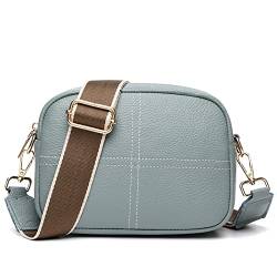 TIYETA Handytasche Crossbody Bag Damen Leder Breiter Gurt Handtasche Messenger Bag,Blau von TIYETA