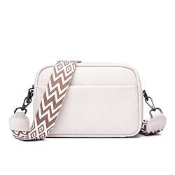 TIYETA Handytasche Crossbody Bag Damen Leder Breiter Gurt Handtasche Messenger Bag,White 2 von TIYETA