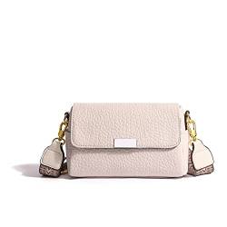 TIYETA Kleine Umhängetasche Damen Handytasche Crossbody Bag Leder Breiter Gurt Handtasche Messenger Bag,Beige von TIYETA