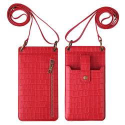 TIYETA Mini Bag Handytasche Umhängen Damen Umhängetasche Klein,Leder Crossbody Bag,Rot von TIYETA