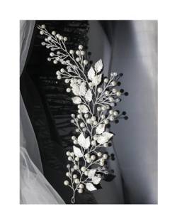 Vintage Silber Blätter Hochzeit Stirnbänder Handgefertigte Perlen Braut Kopfbedeckung Haarschmuck for Party Haarschmuck (Color : Silver) von TIYGHI