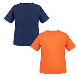 TIZAX 2 Stück Kinder UV Shirt Kurzarm Jungen Badeshirt Schwimmshirt Schnelltrocknend UPF 50+ Sonnenschutz Rash Guard T-Shirt Orange+Marineblau 11-12 Jahre von TIZAX