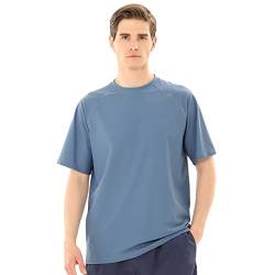 TIZAX UV Badeshirt Herren Kurzarm Schwimmshirt Rash Guards UPF50+ Sonnenschutz Männer Wassersport T-Shirt Schnelltrocknend Blau-Grau 3XL von TIZAX