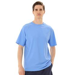 TIZAX UV Badeshirt Herren Kurzarm Schwimmshirt Rash Guards UPF50+ Sonnenschutz Männer Wassersport T-Shirt Schnelltrocknend Blau M von TIZAX