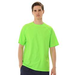 TIZAX UV Badeshirt Herren Kurzarm Schwimmshirt Rash Guards UPF50+ Sonnenschutz Männer Wassersport T-Shirt Schnelltrocknend Grün 3XL von TIZAX