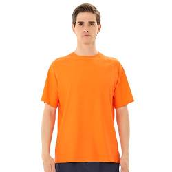 TIZAX UV Badeshirt Herren Kurzarm Schwimmshirt Rash Guards UPF50+ Sonnenschutz Männer Wassersport T-Shirt Schnelltrocknend Orange 3XL von TIZAX