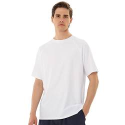 TIZAX UV Badeshirt Herren Kurzarm Schwimmshirt Rash Guards UPF50+ Sonnenschutz Männer Wassersport T-Shirt Schnelltrocknend Weiß XL von TIZAX
