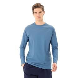 TIZAX UV Badeshirt Herren Langarm Schwimmshirt Rash Guard Shirt Männer UPF50+ Sonnenschutz Wassersport T-Shirt Schnelltrocknend Blau-Grau L von TIZAX