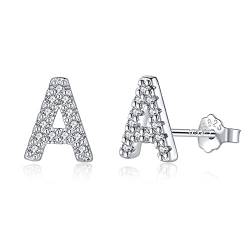 Buchstabe A Ohrringe Silber 925, TIZU Initiale Kleine Ohrringe für Mädchen Damen Geschenke für Geburtstag von TIZU