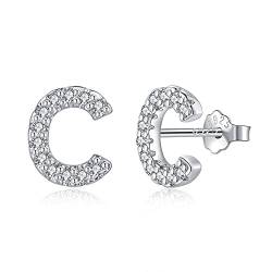 Buchstabe C Ohrringe Silber 925, TIZU Initiale Kleine Ohrringe für Mädchen Damen Geschenke für Geburtstag von TIZU