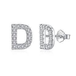 Buchstabe D Ohrringe Silber 925, TIZU Initiale Kleine Ohrringe für Mädchen Damen Geschenke für Geburtstag von TIZU