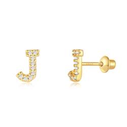 Buchstabe J Ohrringe Silber 925, TIZU Initiale Kleine Ohrringe für Mädchen Damen Geschenke für Geburtstag von TIZU