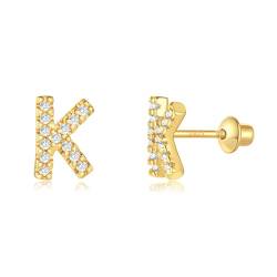 Buchstabe K Ohrringe Silber 925, TIZU Initiale Kleine Ohrringe für Mädchen Damen Geschenke für Geburtstag von TIZU