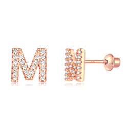 Buchstabe M Ohrringe Silber 925, TIZU Initiale Kleine Ohrringe für Mädchen Damen Geschenke für Geburtstag von TIZU